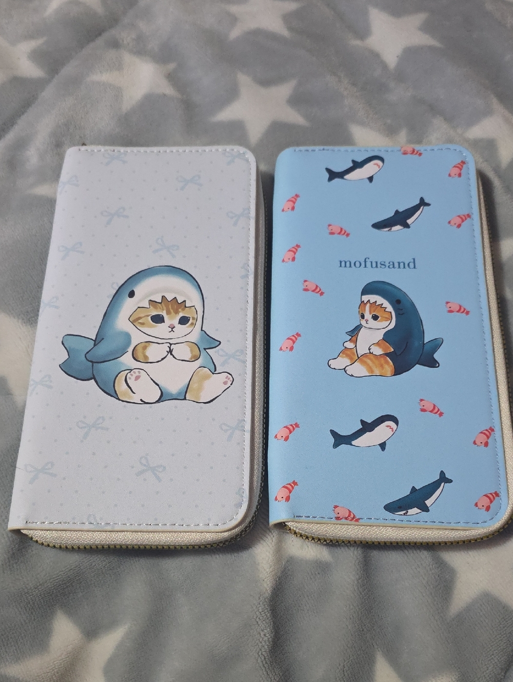 Set Of Two! Mofusand Blue Cat Shark Wallet Phone Cases - Cute Light Blue Designs